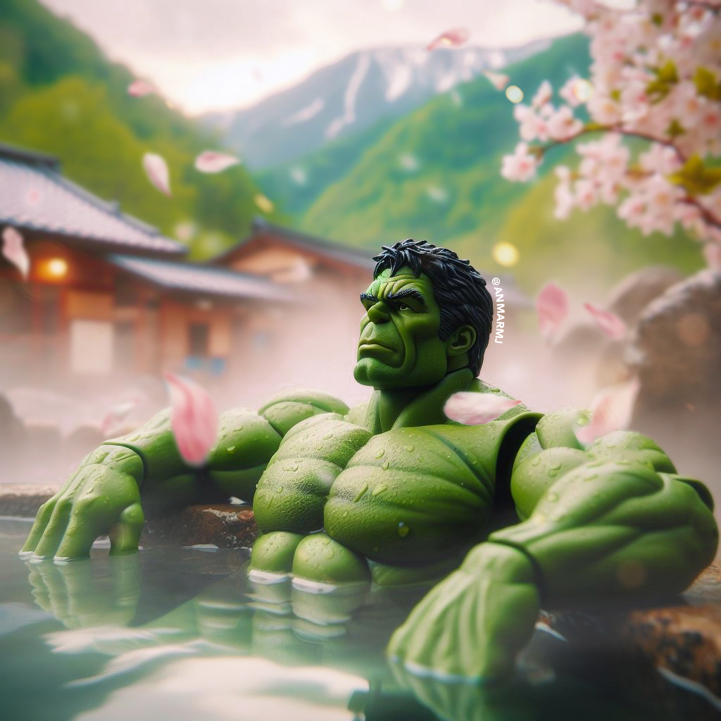 hulk in a hotspring